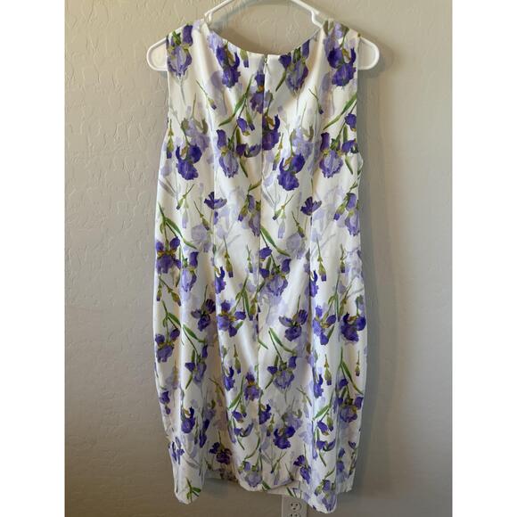 ALYX Dress Womens 20W White Floral Print‎ KneeLength Purple Flowers Elegant Chic - Picture 4 of 5